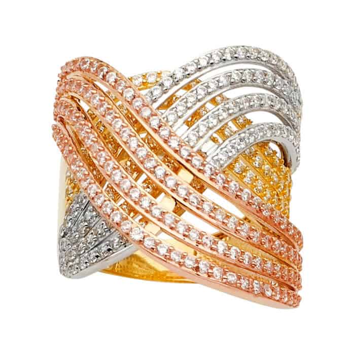 14K Tri Color Gold Fancy Cubic Zirconia Ring