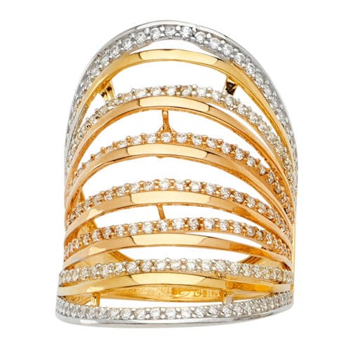 14K Tri Color Gold Fancy Cubic Zirconia Ring