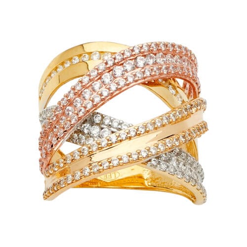 14K Tri Color Gold Fancy Cubic Zirconia Ring
