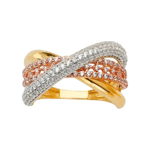 14K Tri Color Gold Fancy Cubic Zirconia Ring