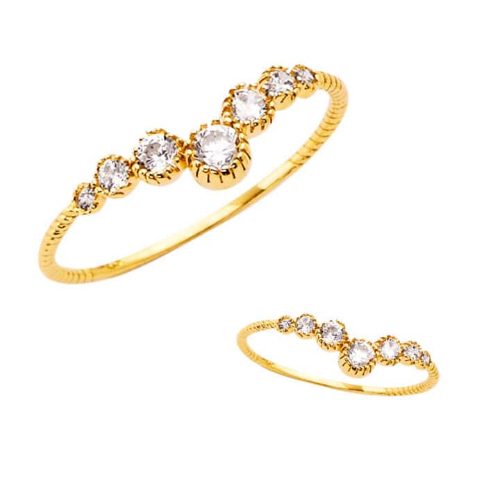 14K Yellow Gold Cubic Zirconia V-Shape Band - Image 3