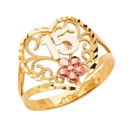 14K Tri Color Gold 15 Years Ring