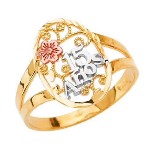14K Tri Color Gold 15 Years Ring
