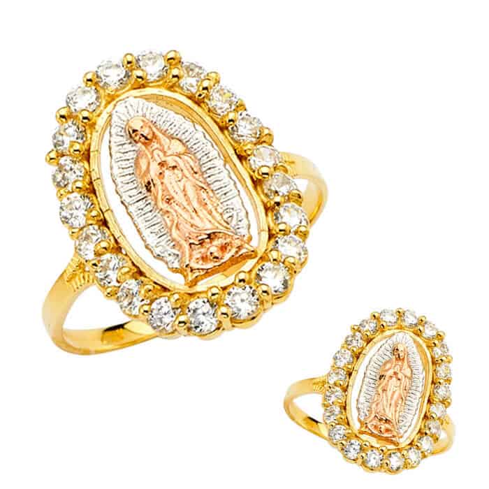 14K Tri Color Gold Guadalupe Cubic Zirconia Ring - Image 3