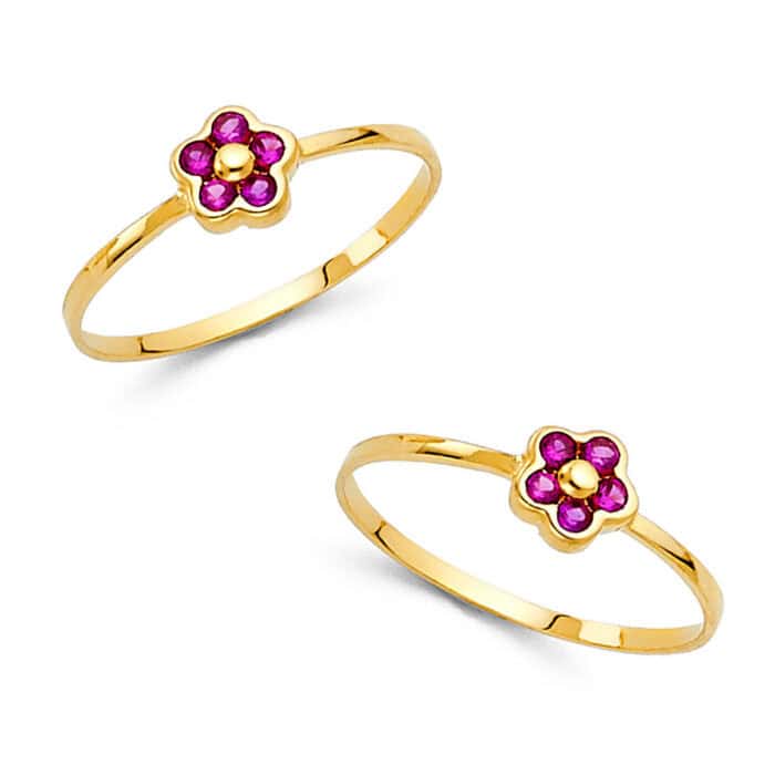 14K Yellow Gold Cubic Zirconia Babies Ring - Image 3