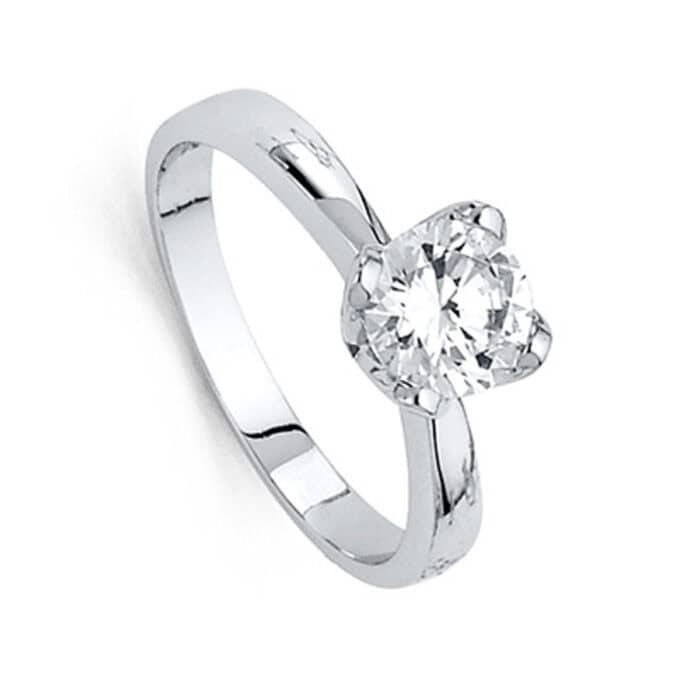 14K White Gold 1 carat Round Stone Cubic Zirconia Engagement Ring - Image 2