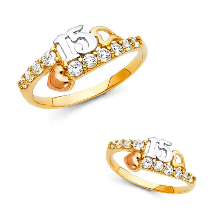14K Tri Color Gold 15 Years Cubic Zirconia Ring - Image 3