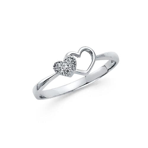 14K White Gold Heart Fancy Cubic Zirconia Ring