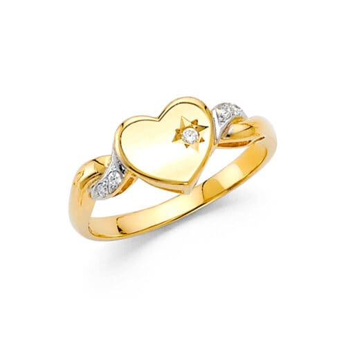 14K Two Tone Gold Heart Fancy Cubic Zirconia Ring