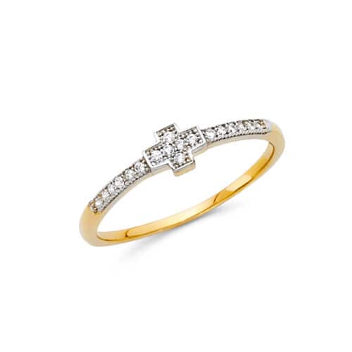 14K Yellow Gold Religious Cross Cubic Zirconia Ring