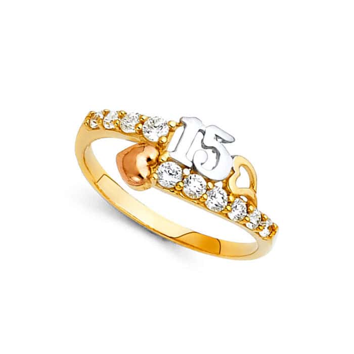 14K Tri Color Gold 15 Years Cubic Zirconia Ring - Image 2