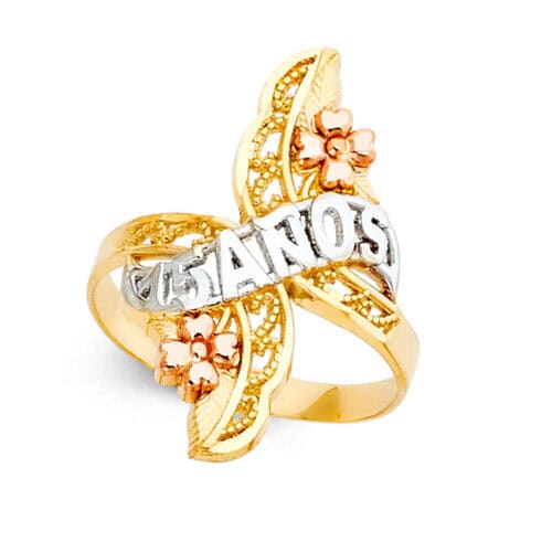 14K Tri Color Gold 15 Years Ring