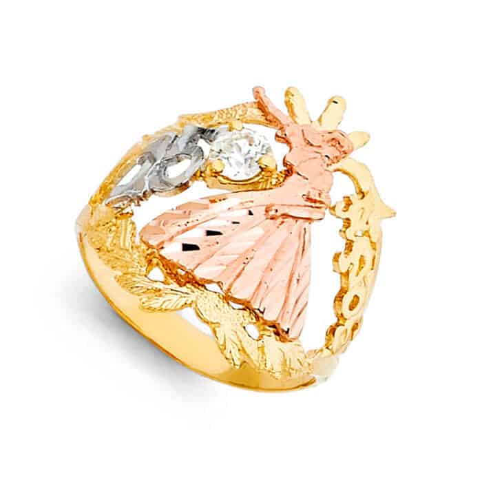 14K Tri Color Gold 15 Years Cubic Zirconia Ring - Image 2