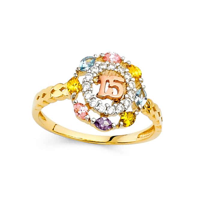 14K Yellow Gold Cubic Zirconia 15 Years Motion Ring - Image 2