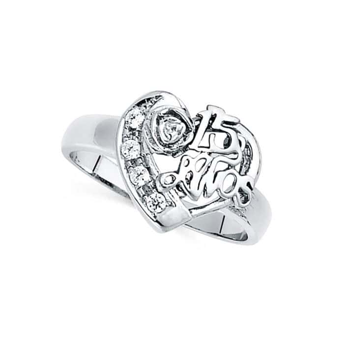 14K White Gold Cubic Zirconia 15 Years Ring - Image 2