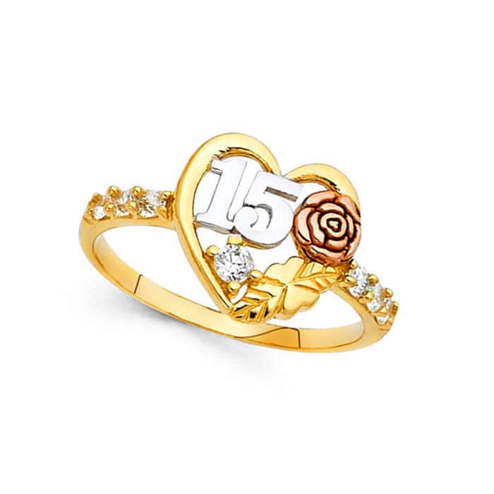 14K Tri Color Gold 15 Years Cubic Zirconia Ring - Image 2