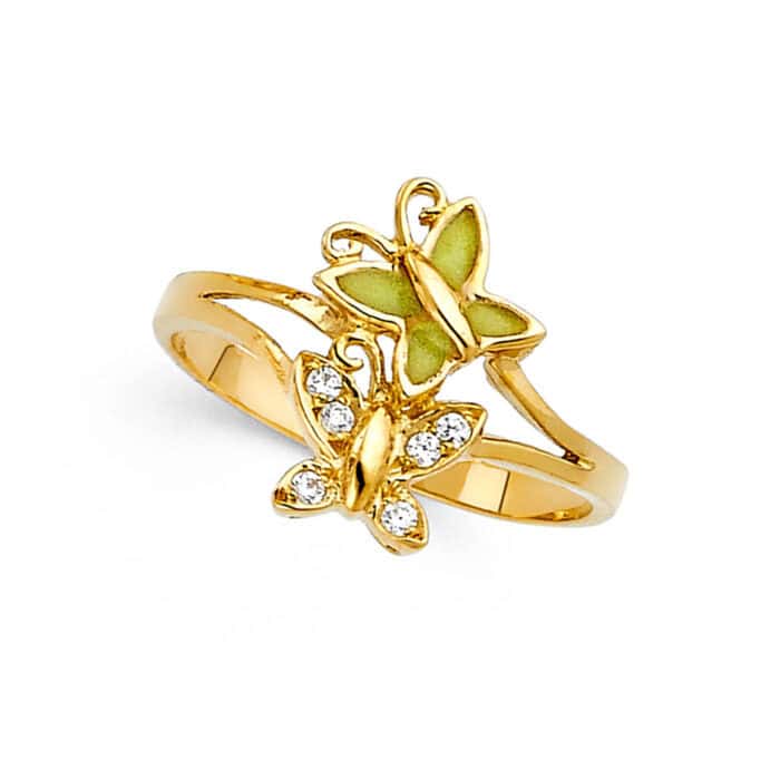 14K Yellow Gold Cubic Zirconia Fancy Butterfly Ring - Image 2