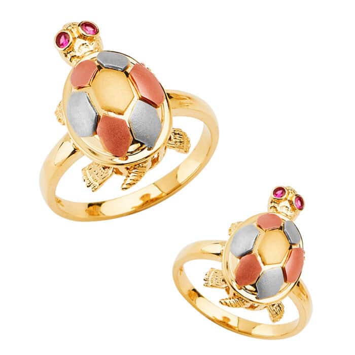 14K Tri Color Gold Turtle Ring - Image 3