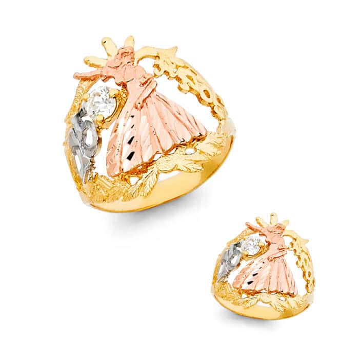 14K Tri Color Gold 15 Years Cubic Zirconia Ring - Image 3