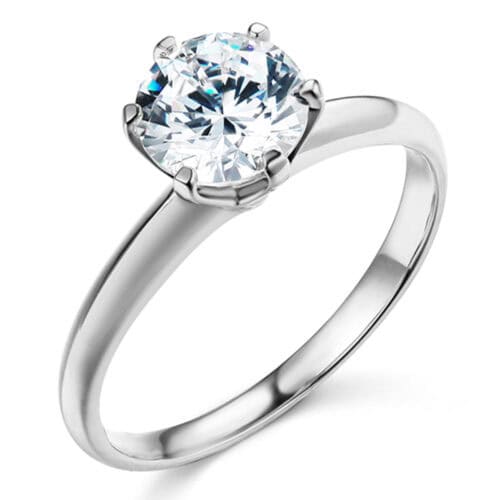 14K White Gold Cubic Zirconia Round Stone Engagement Ring