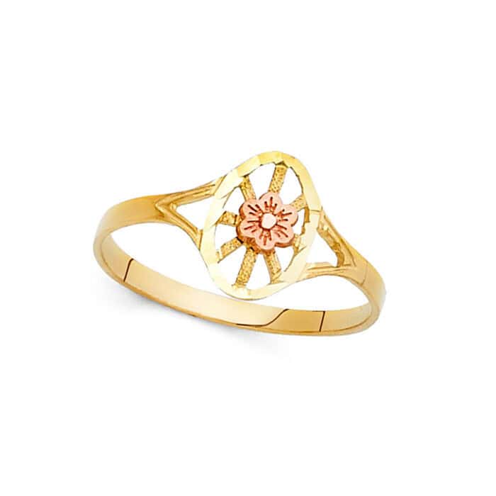 14K Two Tone Gold Fancy Flower Ring - Image 2