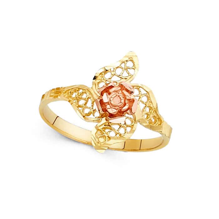 14K Two Tone Gold Fancy Flower Ring - Image 2