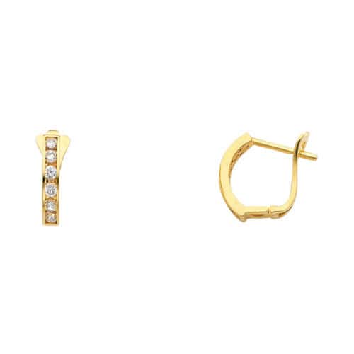 14K Yellow Gold 2mm Cubic Zirconia Huggies Earrings