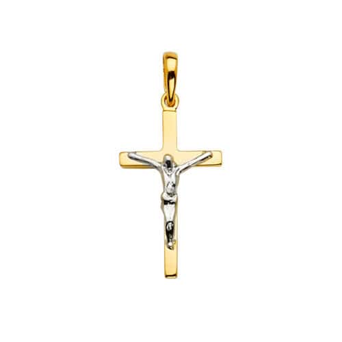 14K Two Tone Gold Crucifix Cross Pendant