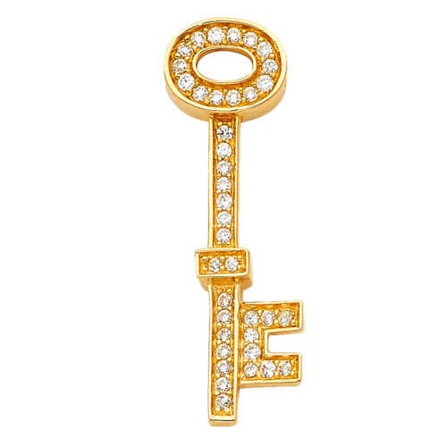 14K Yellow Gold Cubic Zirconia Key Pendant