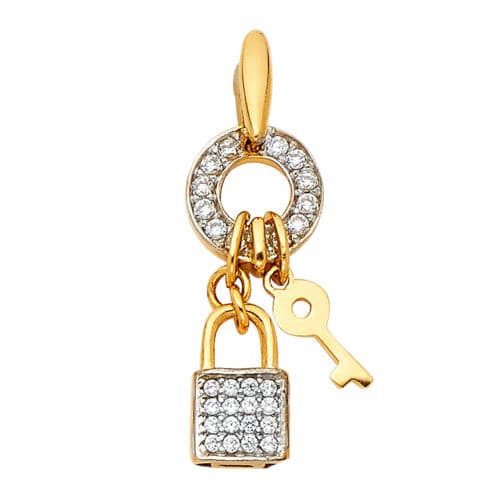 14K Yellow Gold Cubic Zirconia Key & Lock Pendant