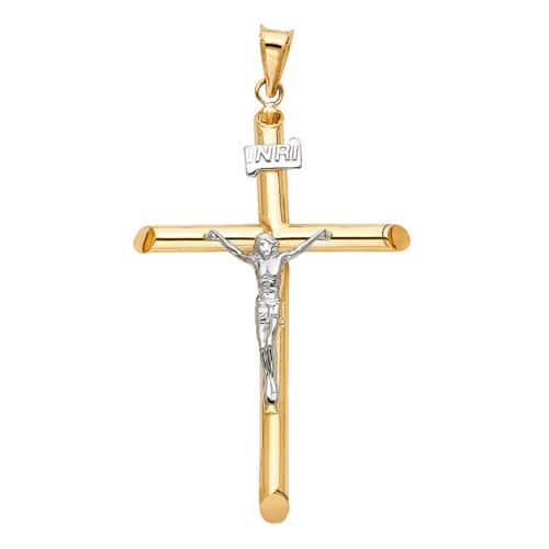 14K Two Tone Gold Crucifix Cross Religious Pendant