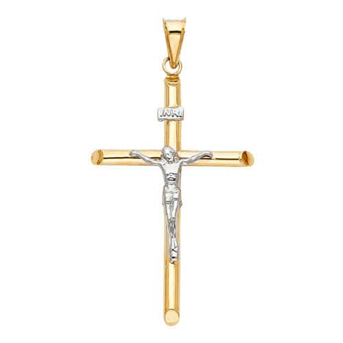 14K Two Tone Gold Crucifix Cross Religious Pendant