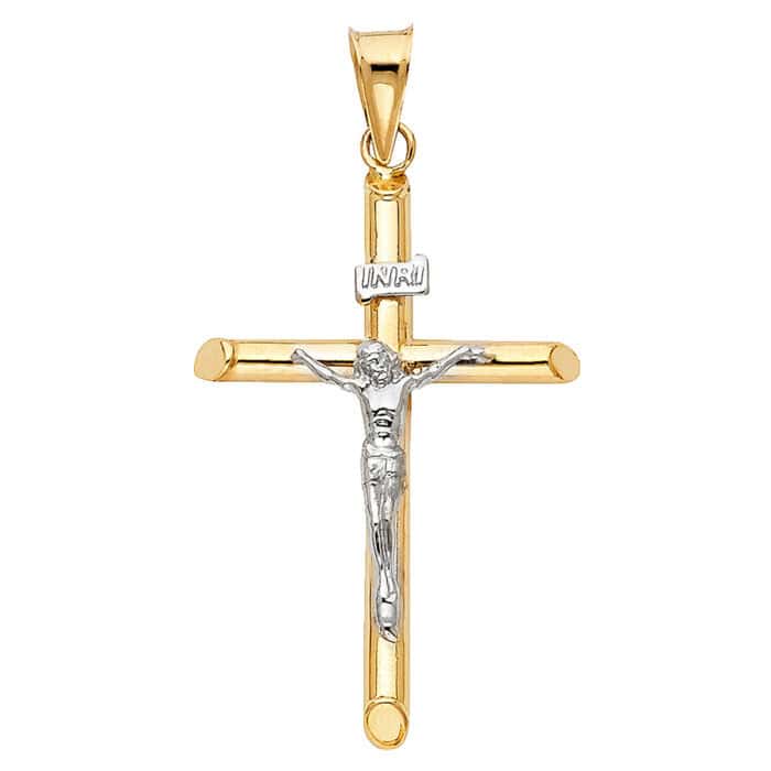 14K Two Tone Gold Crucifix Cross Religious Pendant