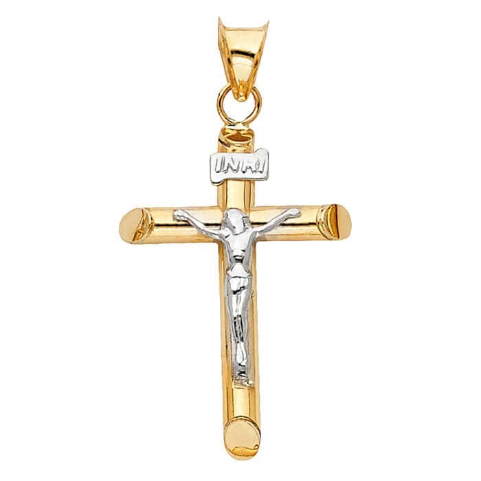 14K Two Tone Gold Crucifix Cross Religious Pendant