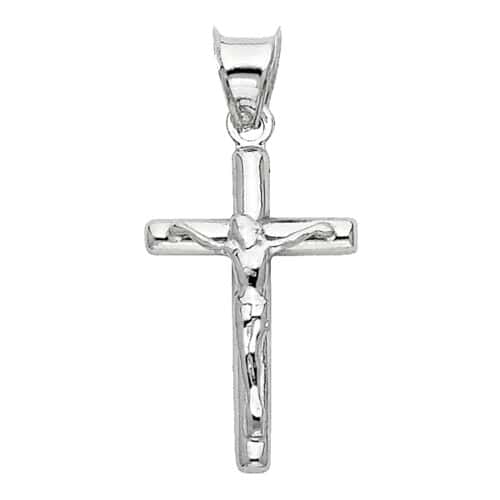 14K White Gold Jesus Crucifix Cross Religious Pendant