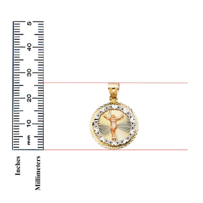 14K Tri Color Gold Religious Crucifix Stamp Pendant - Image 3