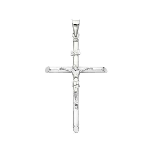14K White Gold Religious Crucifix Pendant