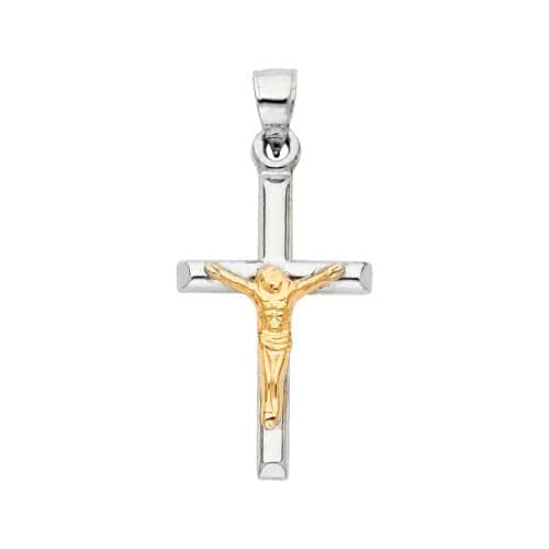 14K Two Tone Gold Religious Crucifix Pendant