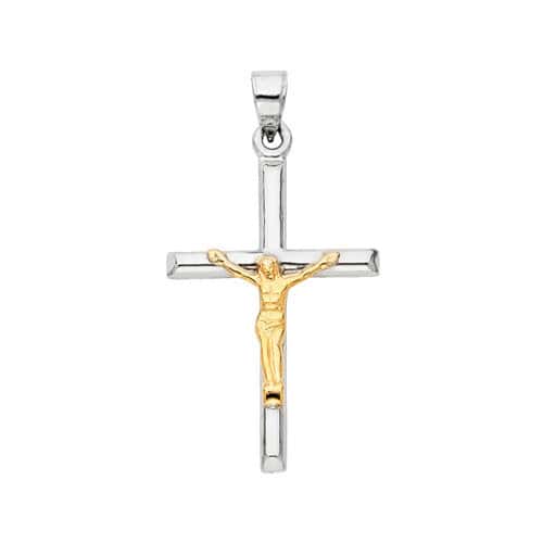 14K Two Tone Gold Religious Crucifix Pendant