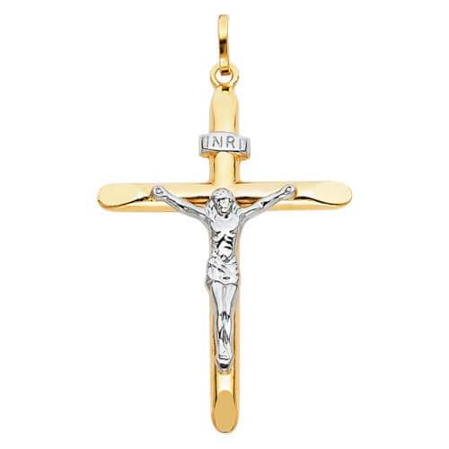14K Two Tone Gold Crucifix Cross Religious Pendant