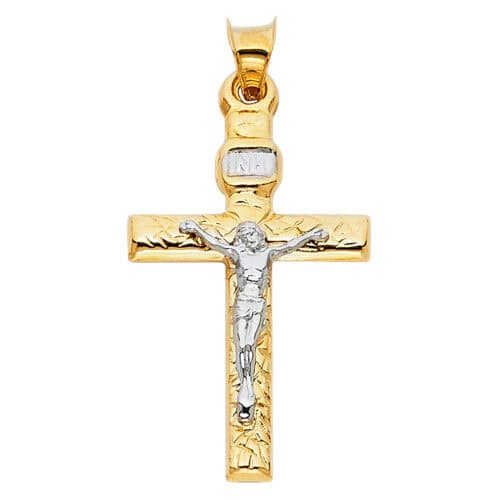 14K Two Tone Gold Crucifix Cross Religious Pendant
