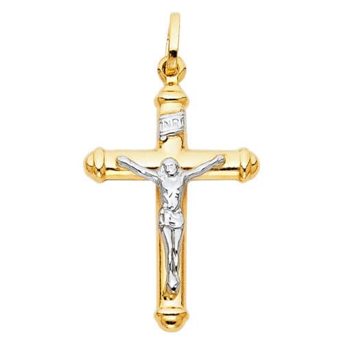 14K Two Tone Gold Jesus Crucifix Cross Religious Pendant