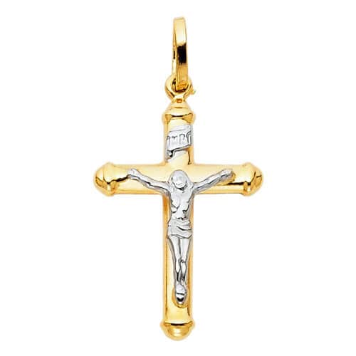 14K Two Tone Gold Jesus Crucifix Cross Religious Pendant