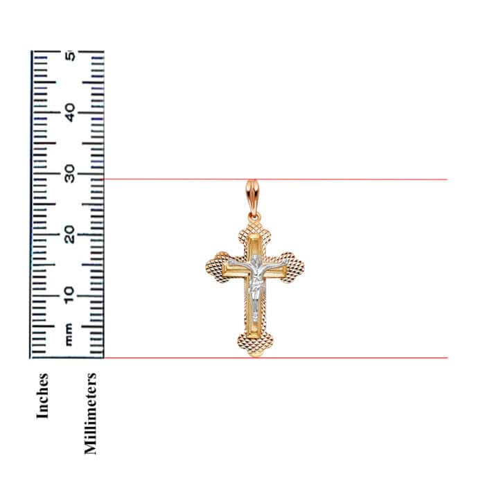 14K Tri Color Gold Religious Crucifix Pendant - Image 3