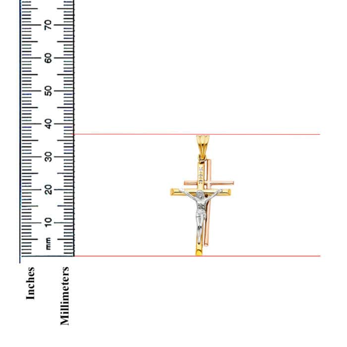 14K Tri Color Gold Religious Crucifix Pendant - Image 3