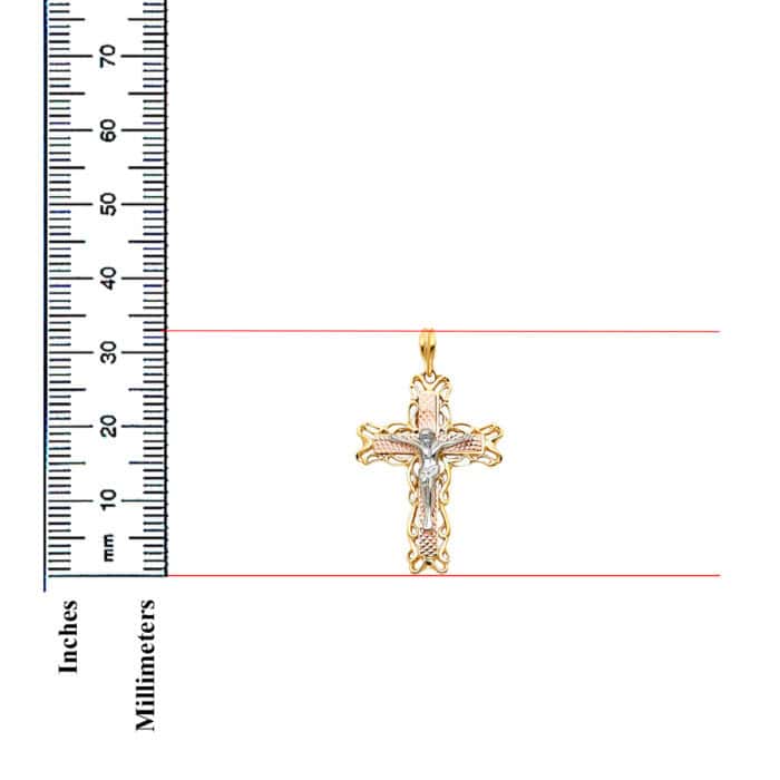14K Tri Color Gold Religious Crucifix Pendant - Image 3