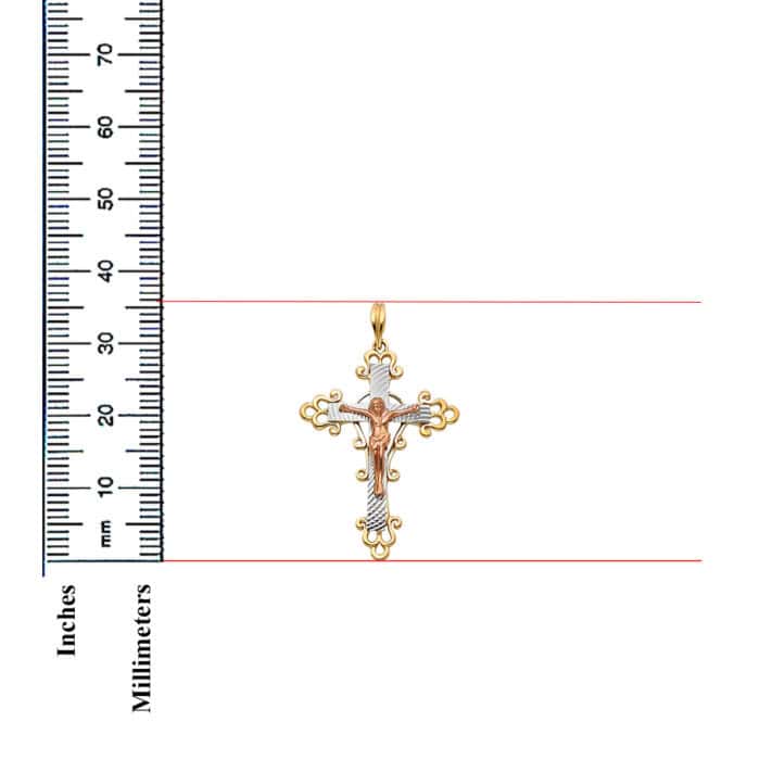14K Tri Color Gold Religious Crucifix Pendant - Image 3