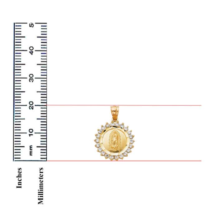 14K Yellow Gold Cubic Zirconia Religious Guadalupe Pendant - Image 3