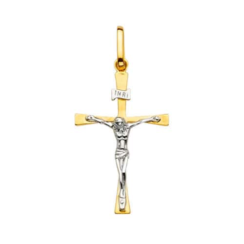 14K Two Tone Gold Crucifix Cross Pendant