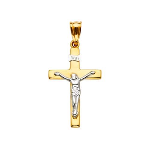 14K Two Tone Gold Crucifix Cross Pendant